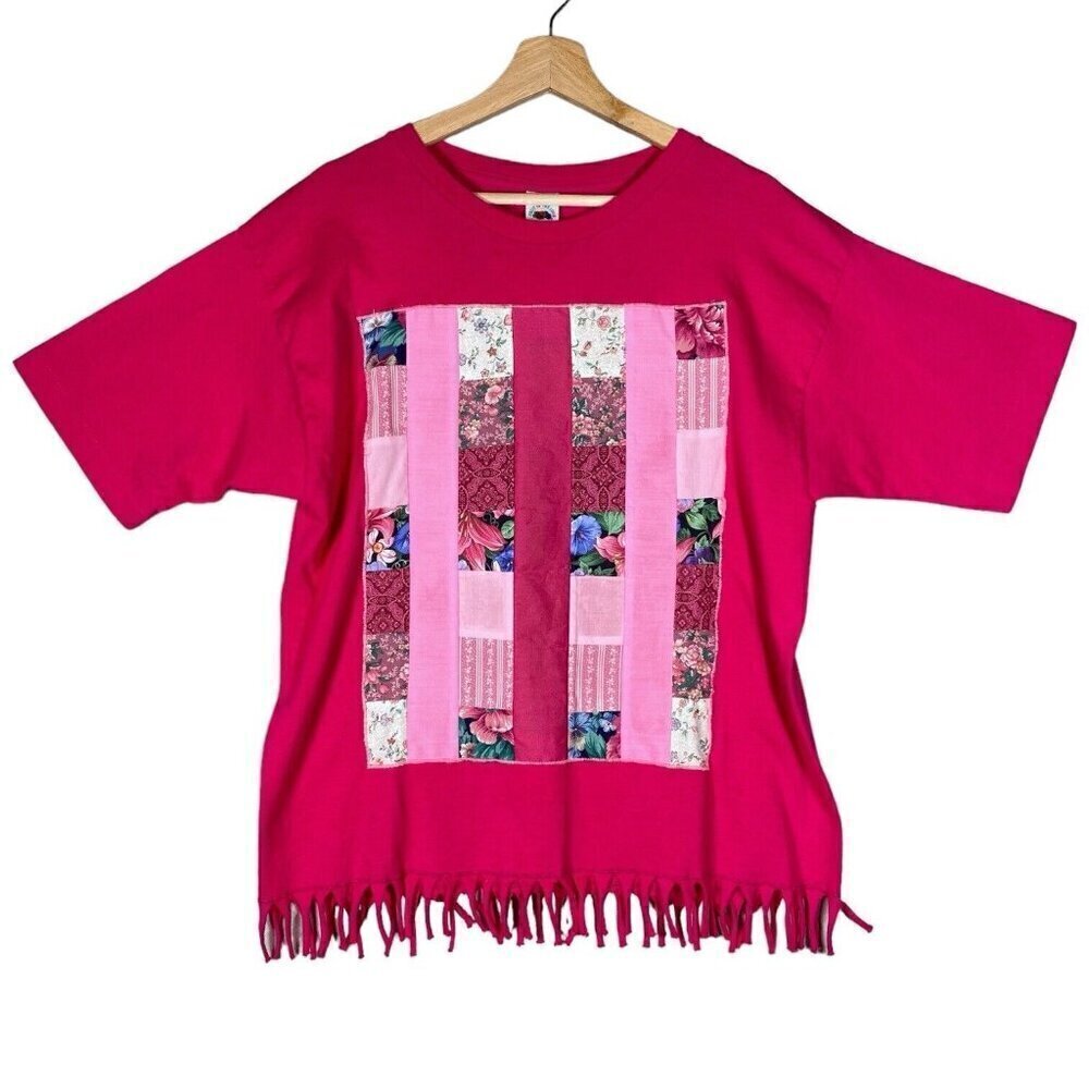 Vintage Fruit of the Loom T-Shirt Grandma Patchwork Quilt Shredded Single Stitch